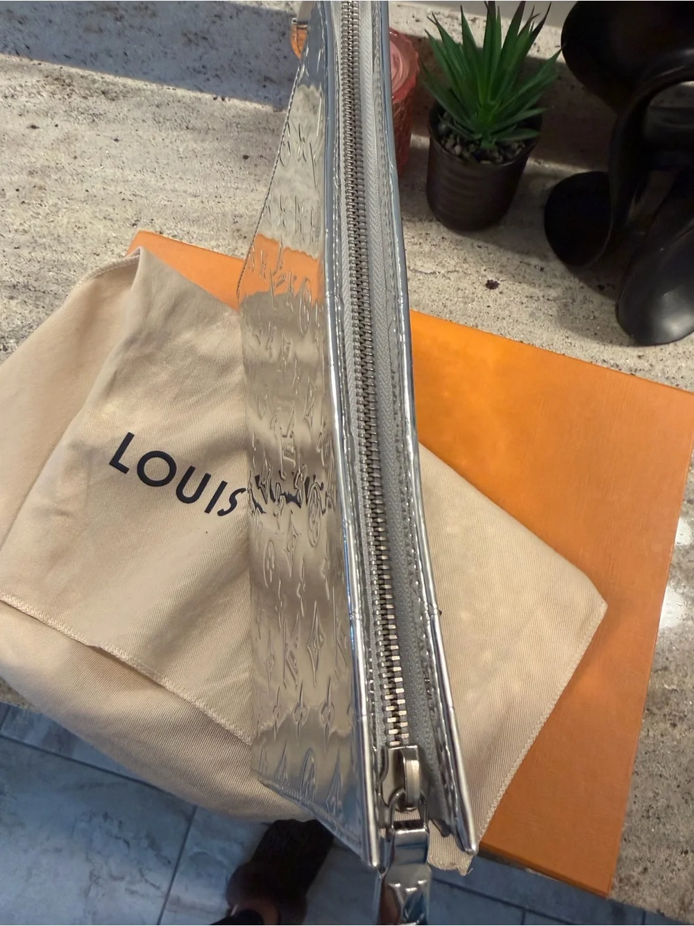 Louis Vuitton Metallic Silver Monogram Cosmetic Pouch
